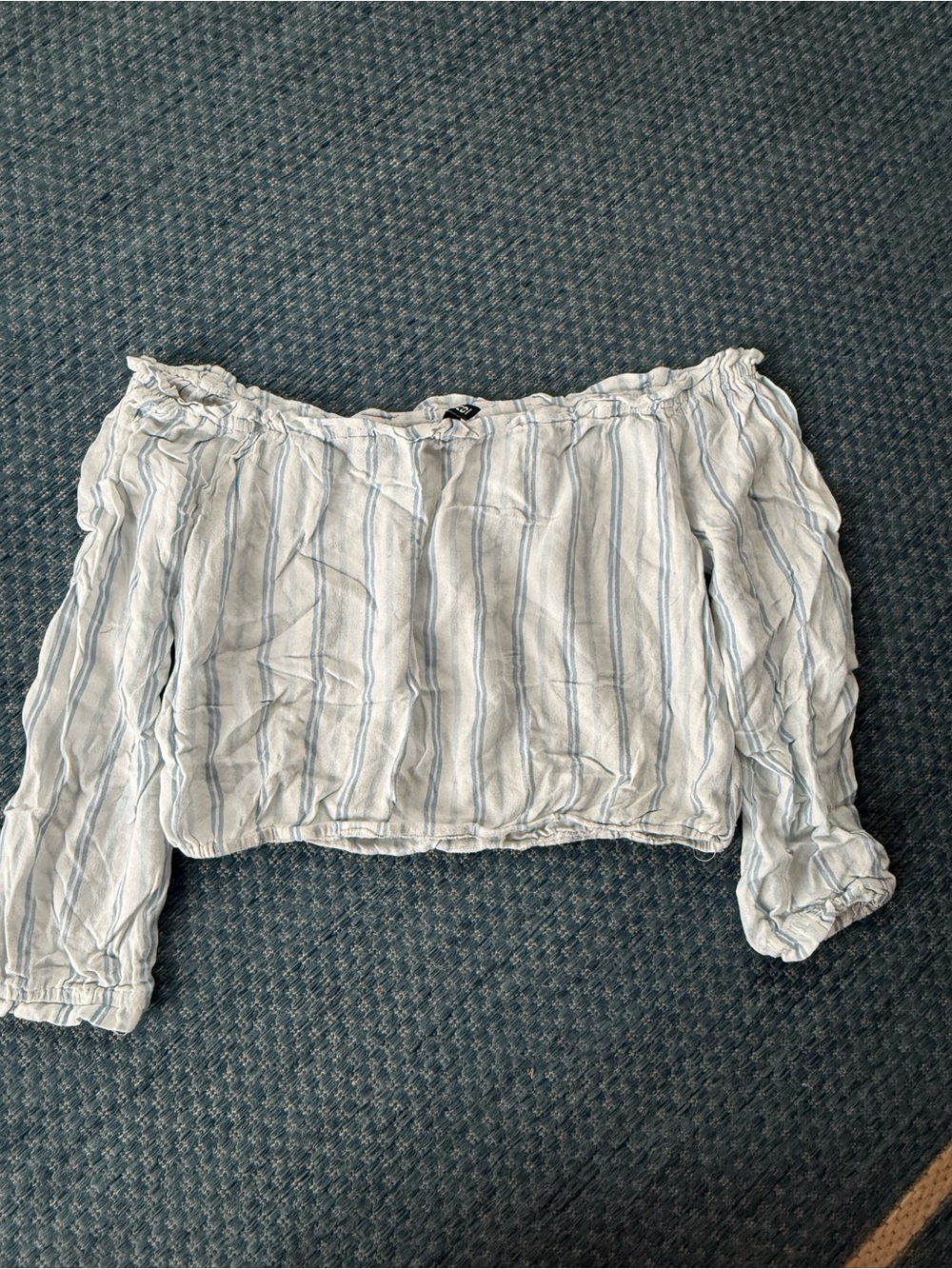 H&M Light Blue and White Striped Off-Shoulder Crop Top